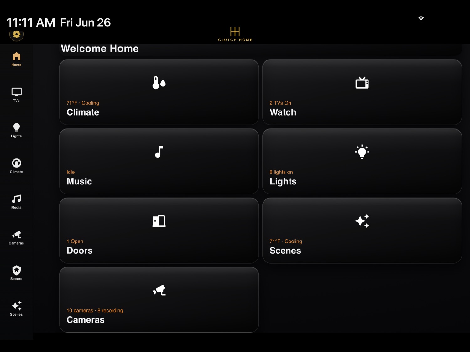 The Clutch Home dashboard on iPad