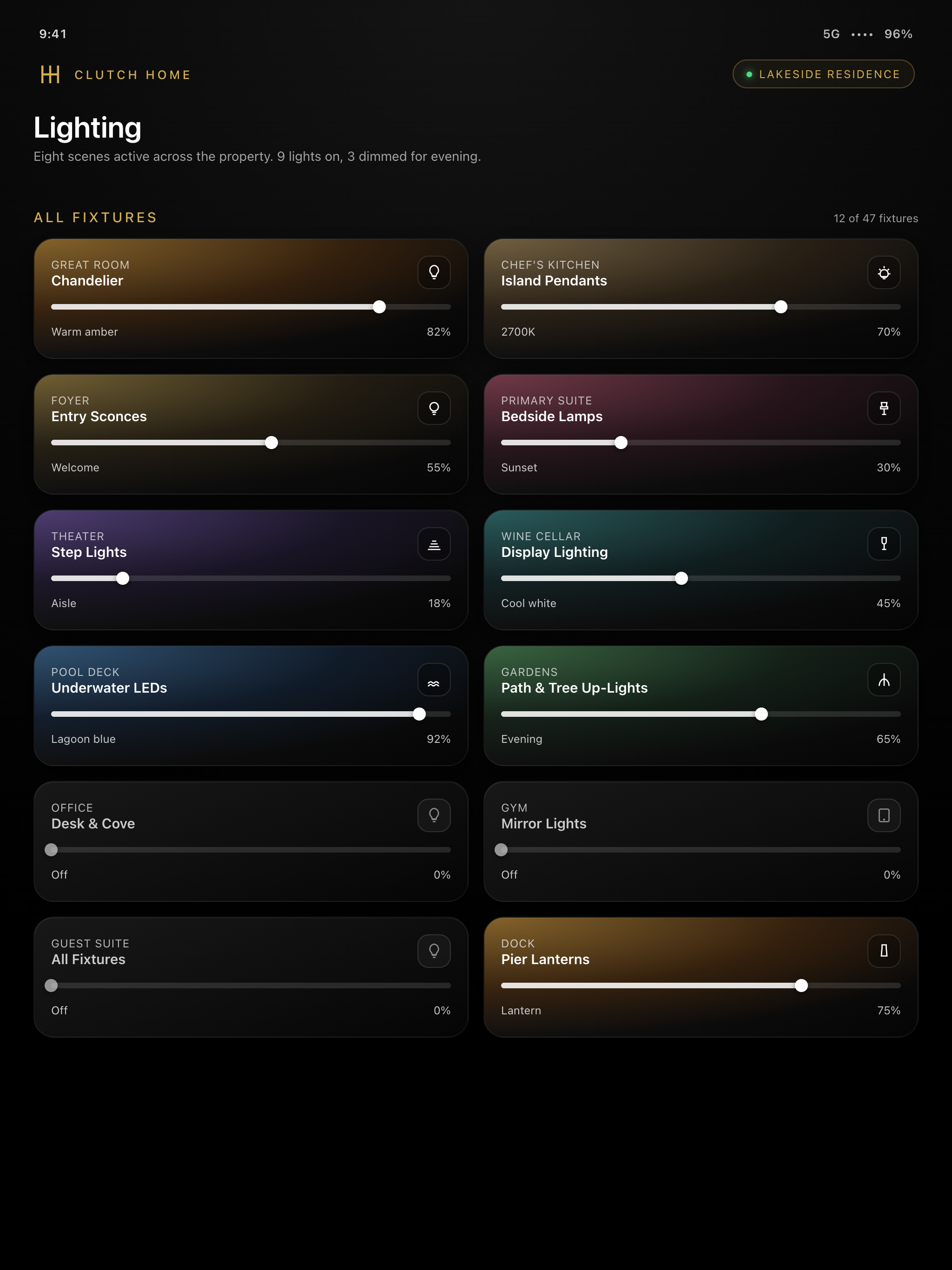 Clutch Home lighting page